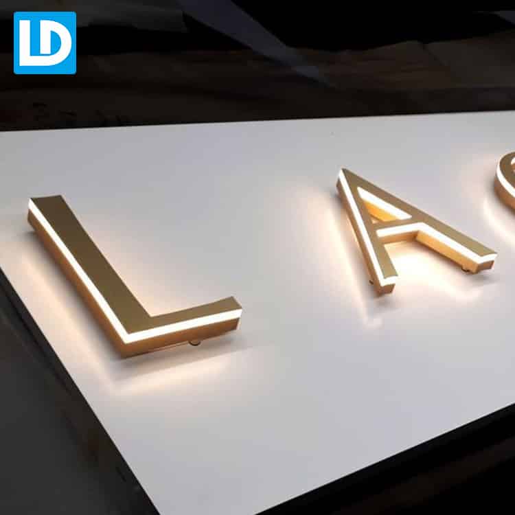 3D LED Backlit Signs With Mirror Polished Gold Plated Letter Shell & 20mm  Thickness Acrylic Back Panel For Louis …