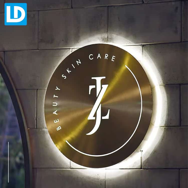 Wall Moun Stainless Steel Gold Backlit Projecting Light Box Sign