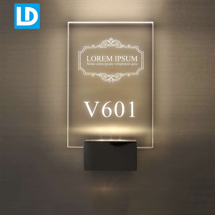 LED Acrylic Sign Edge Lit Wall Hotel Room Number Plaque