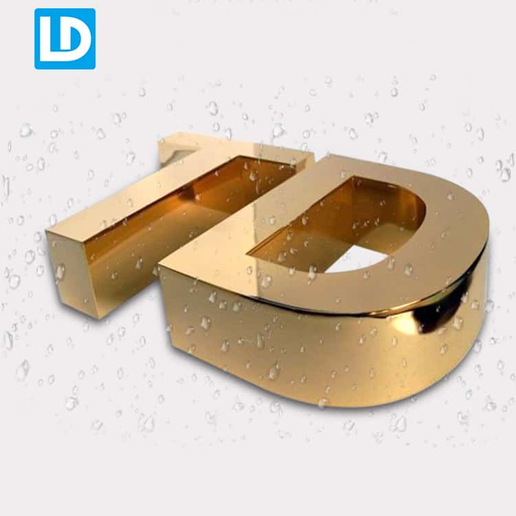 Custom Mirror View Gold Stainless Steel Metal Dimensional Letter