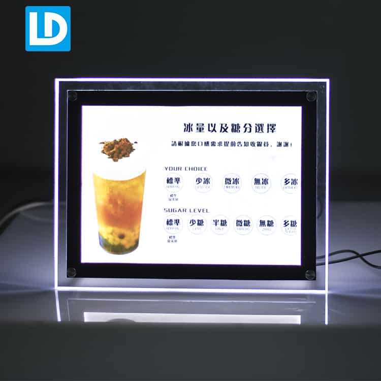 Custom Crystal LED Light Box Sign Illuminated Menu Board