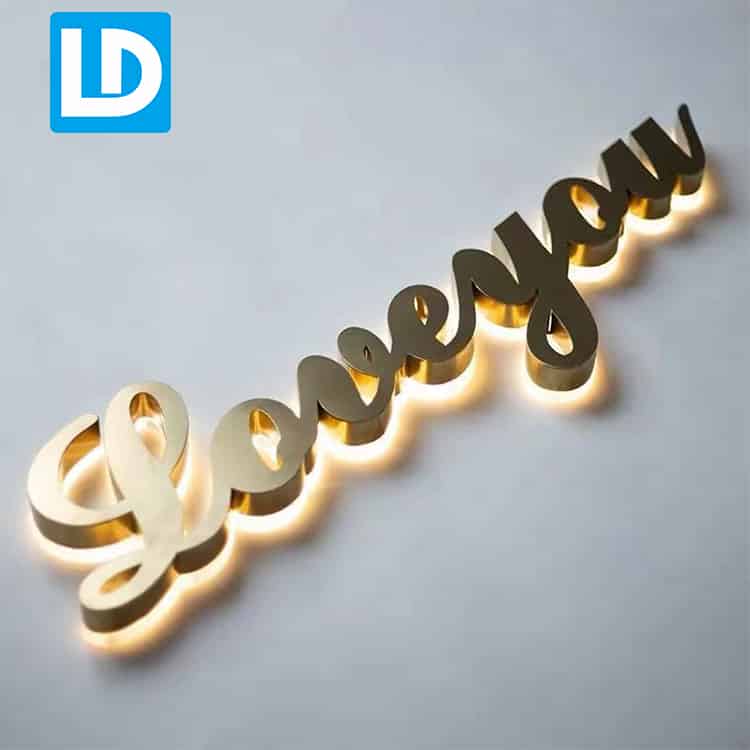 Gold Halo Lit Sign SS Metal LED Channel Letter and Logo