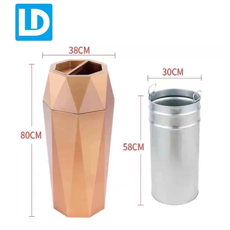 Rose Gold 50L Stainless Steel Comnmercial Indoor Trash Can