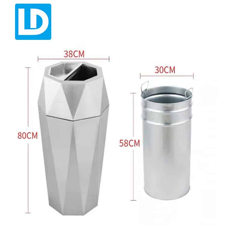 Stainless Steel Silver 50L Metal Commercial Trash Can