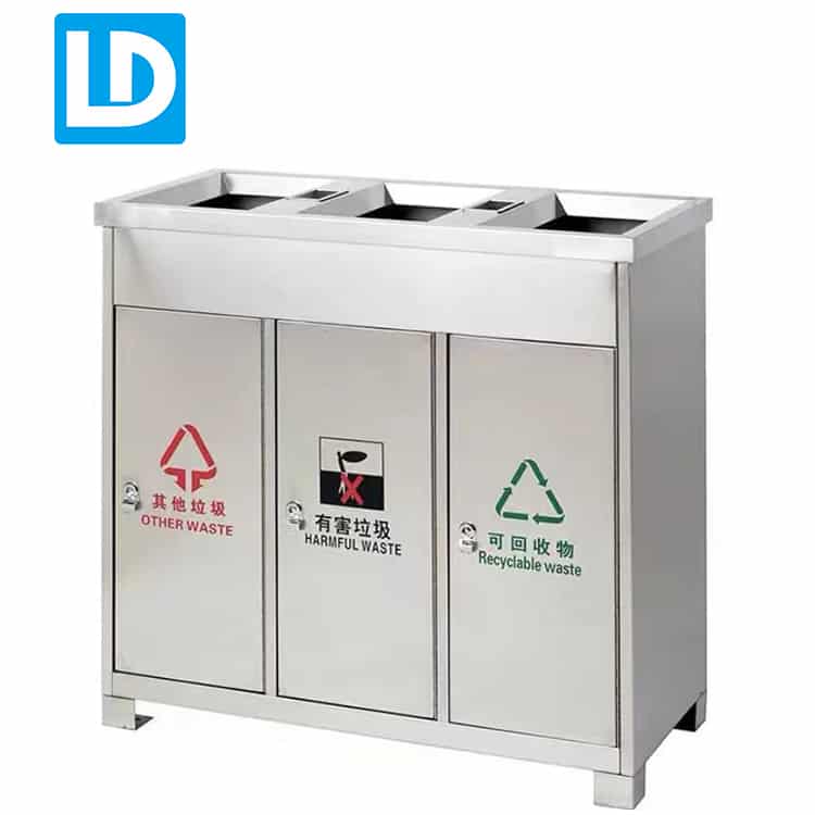 Metal Indoor Trash Can with Triple-Sort