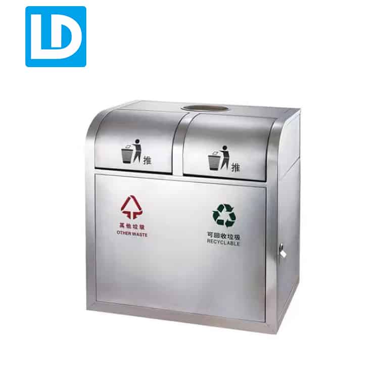 Outside Metal Waste Sorting and Recycling Bins with 2 Compartment