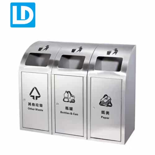 3 Compartment Trash Can Outdoor Metal Bins