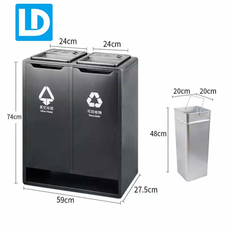 Black Color Double Trash Can for Indoor
