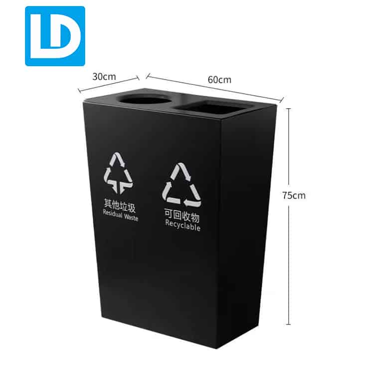 Black Double Compartment Metal Recycling and Waste Bins