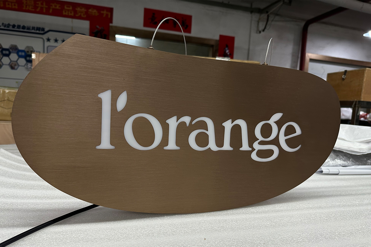 Custom Hanging Signs Die Cut Backlit Bronze Metal Plaque