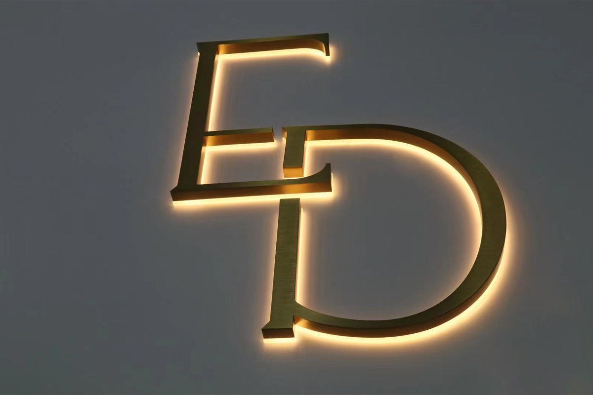 Gold 3D Letters Backlit Stainless Steel Signs for Wall