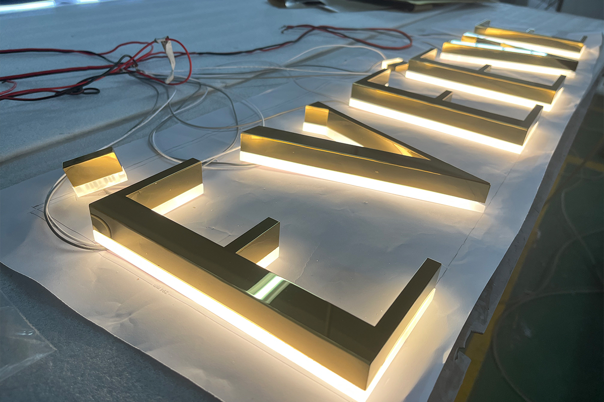 Gold Channel Letters with Backlight for Company Name Signs