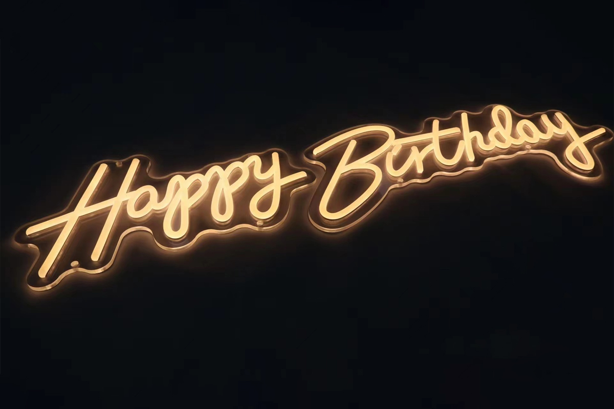 Neon Happy Birthday Sign with Warm LED Lights