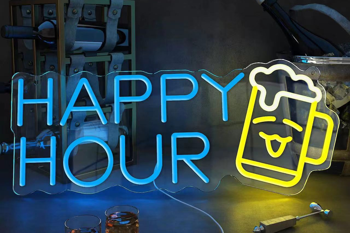 Beer Glass Happy Hour Sign Neon