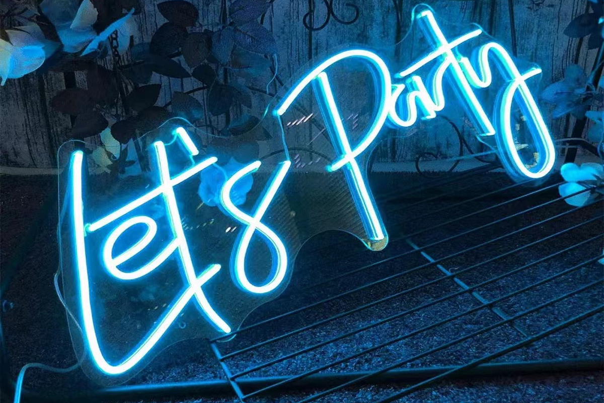 Blue Let's Party Neon Sign