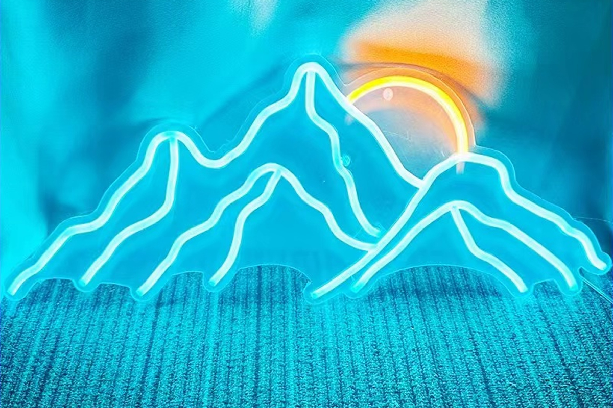 Mountain and Sunset Neon Light