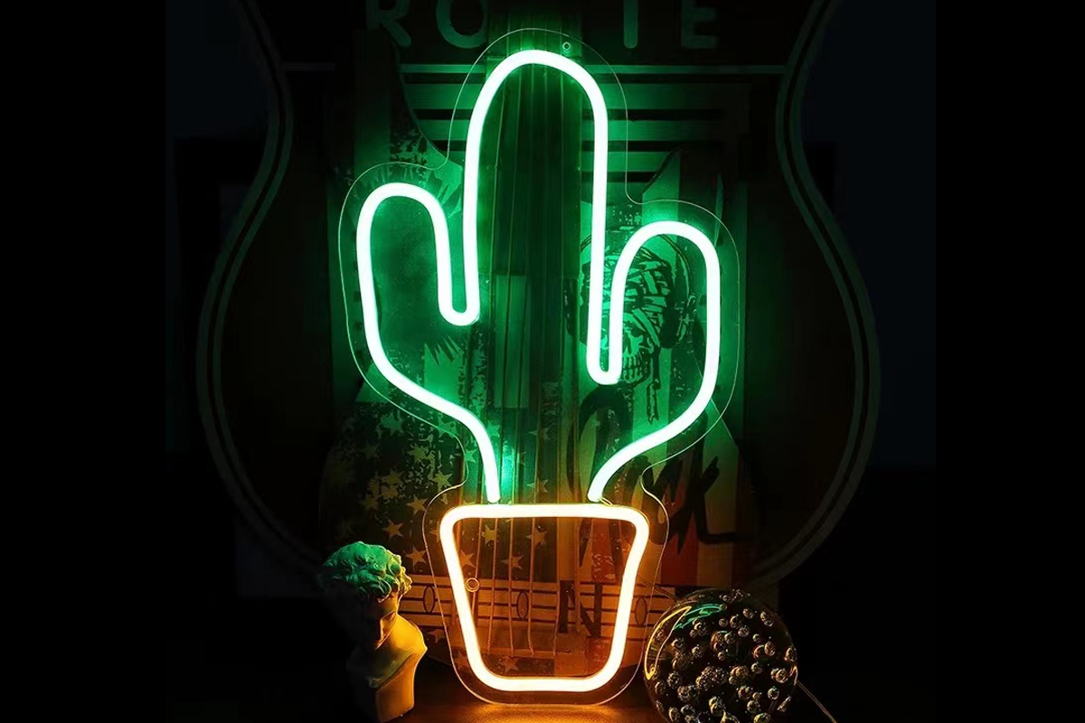 Personalized LED Cactus Neon Sign with Green and White Light