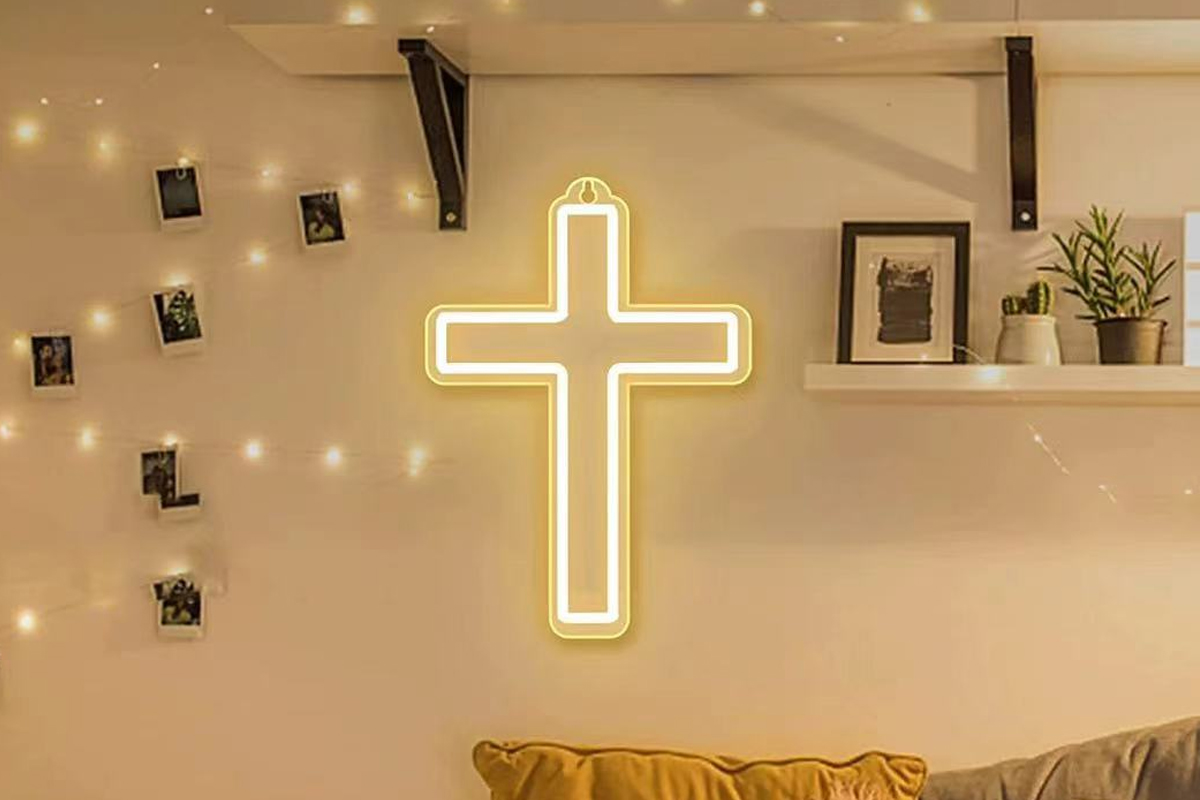 White Cross Neon Sign