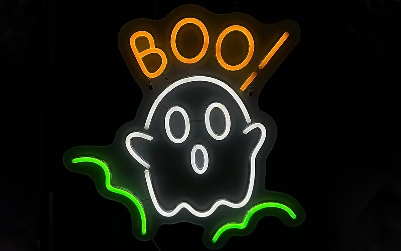 Cute Neon Ghost Sign for Halloween