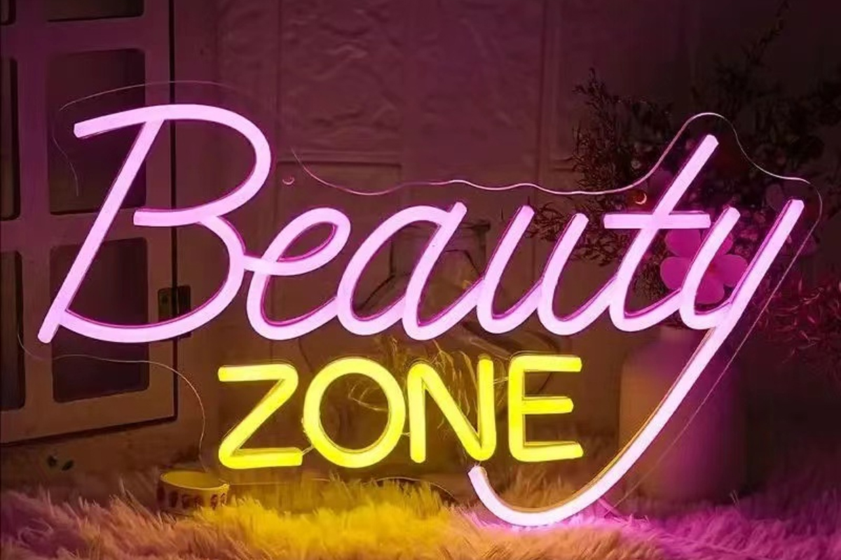 Pink and Yellow Beauty Zone Neon Sign for Salon