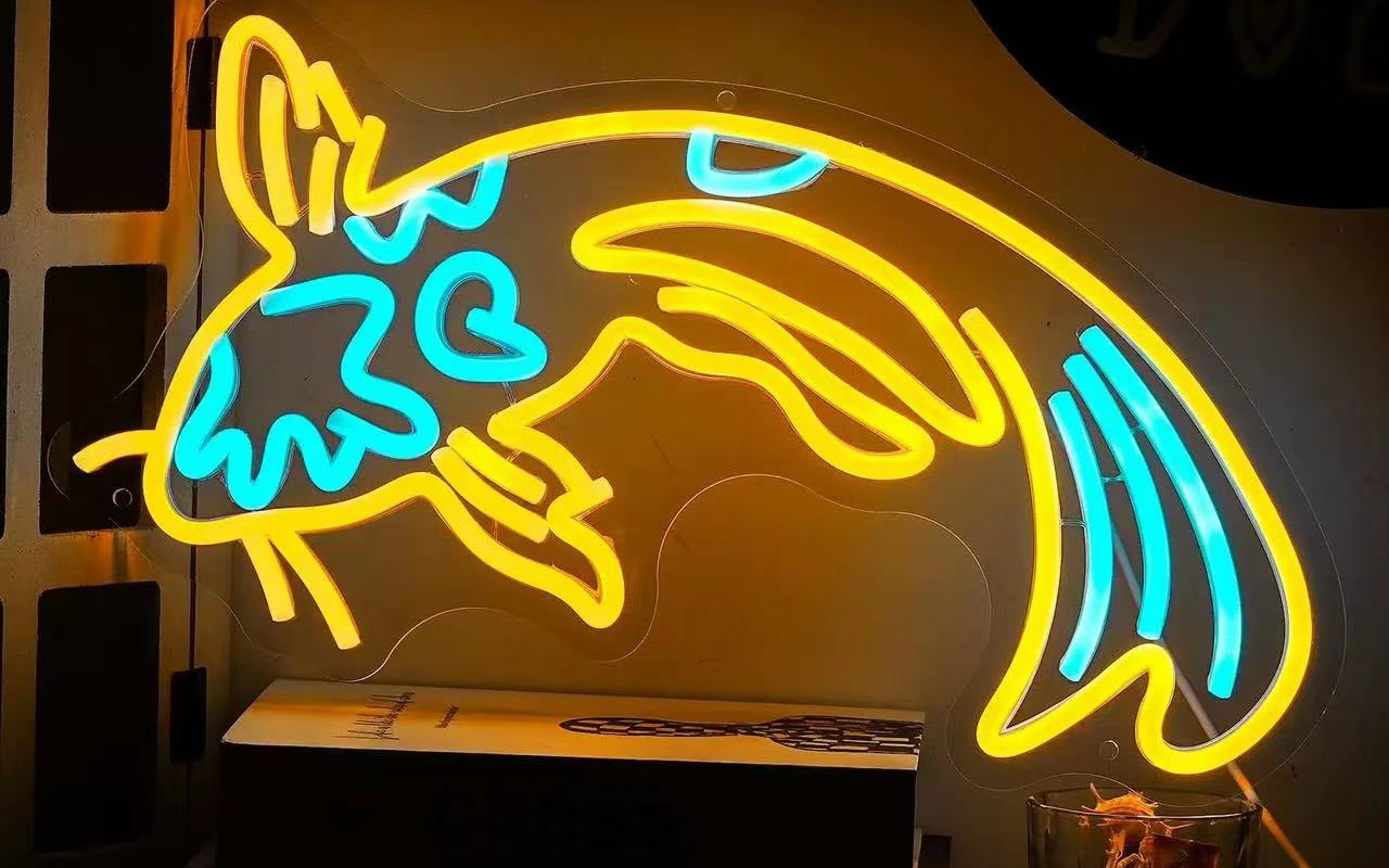 Yellow and Blue Fish Neon Sign